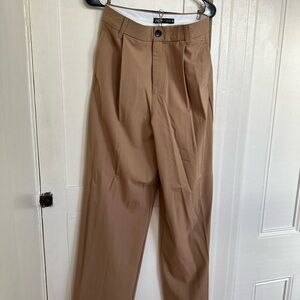 Zara Tan Pleated Wide Leg Trousers